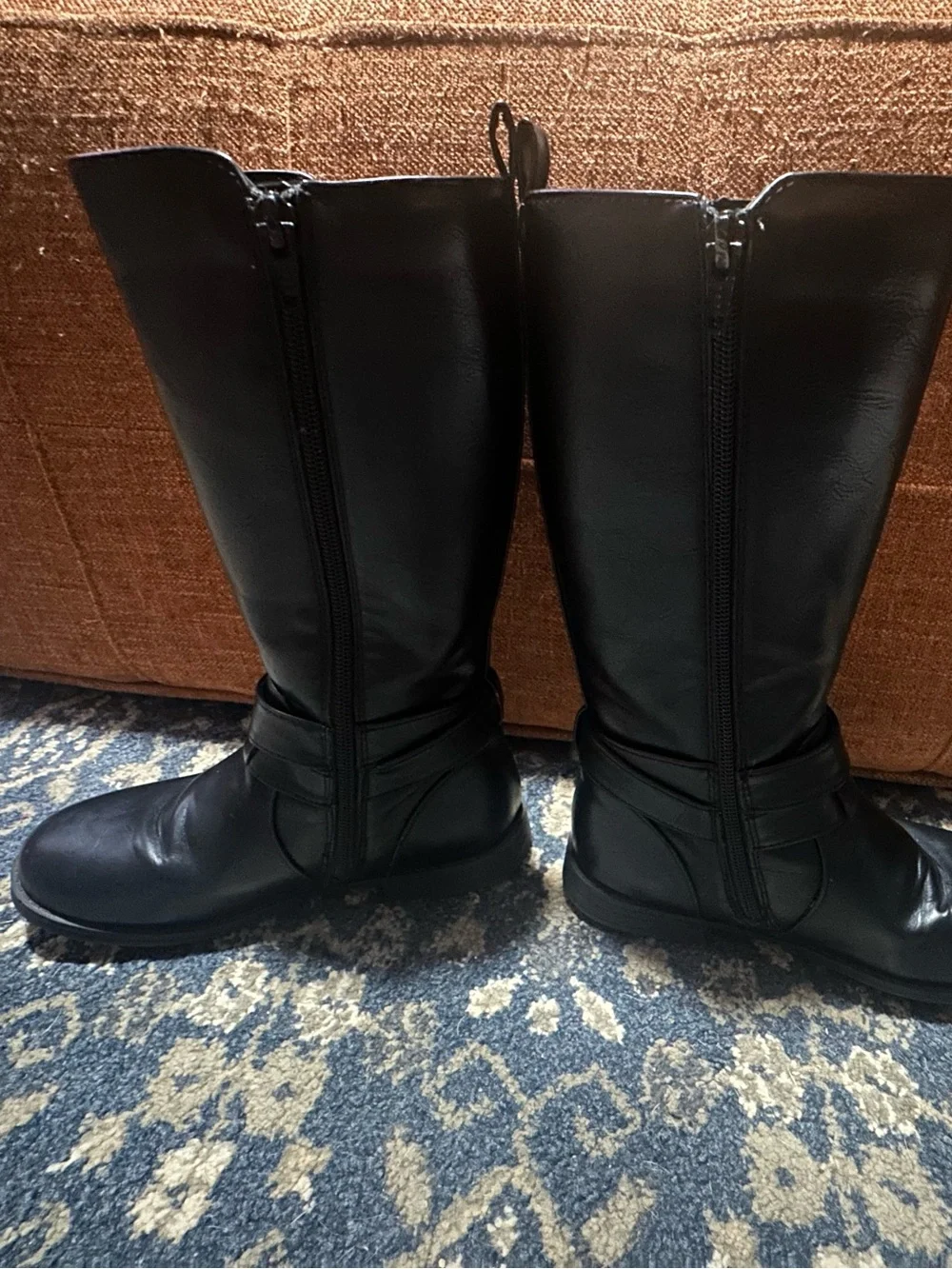 Black Girls Mid-Calf Buckle Riding Boots Sz 2